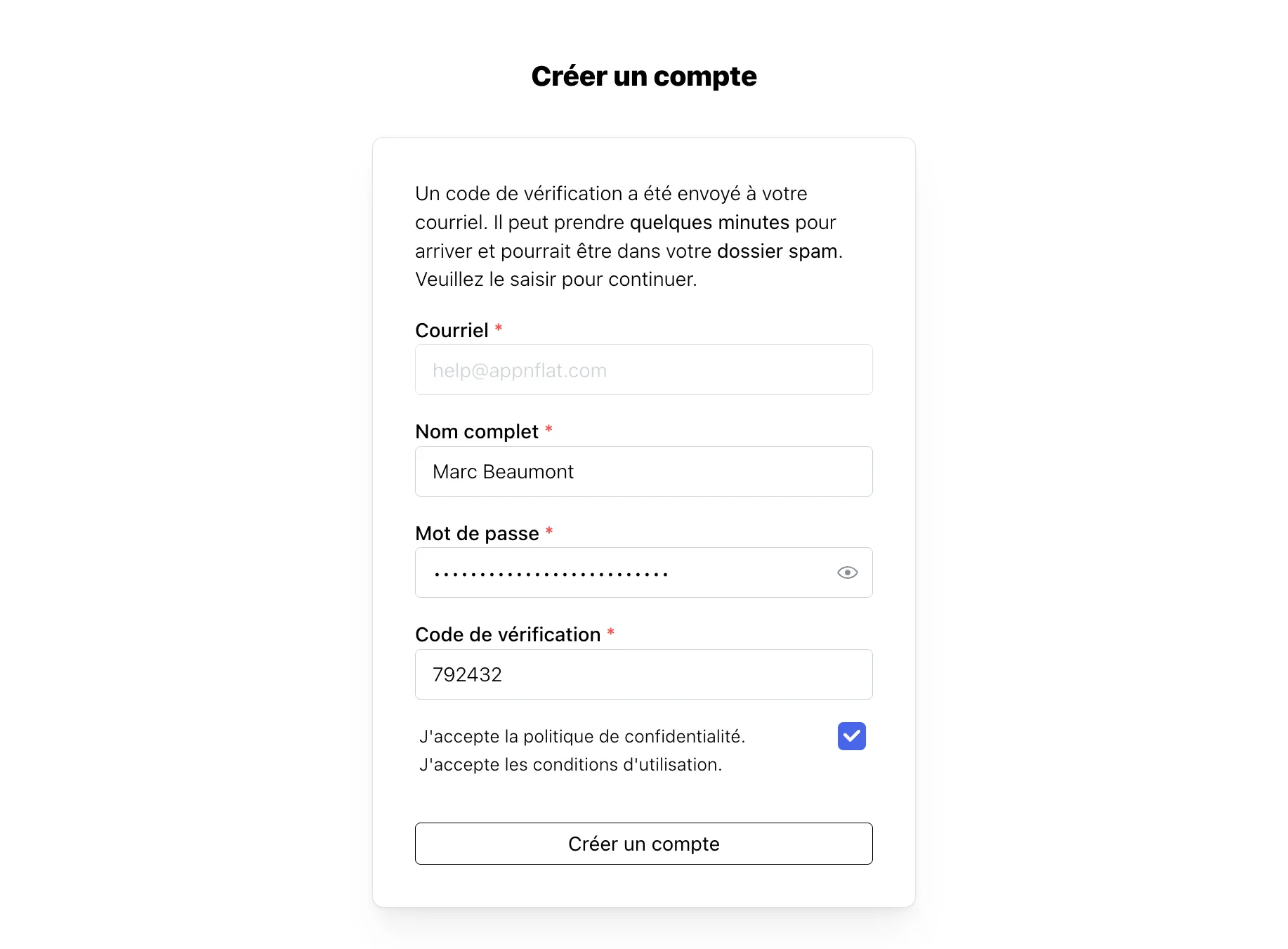 Validation du compte